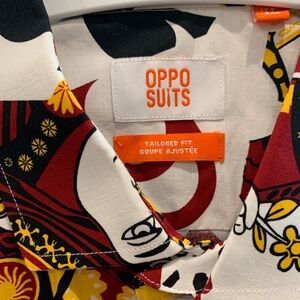 OPPO SUITS Bold Button-Up Shirt in White, Red & Yellow. 2 XL